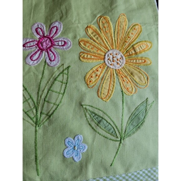 2 Pottery Barn Kids Green Gingham Daisy Garden Valances Embroidered Whimsical - Picture 4 of 7